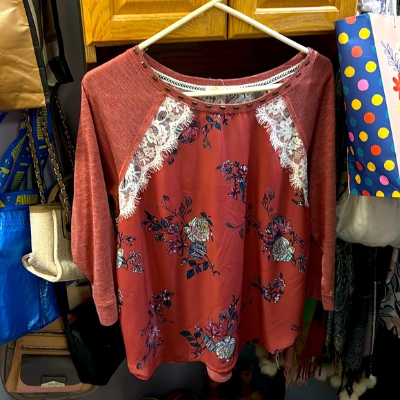Rewind Tops - Rewind Women's Floral Lace Print 3/4 Sleeve Blouse Size XL